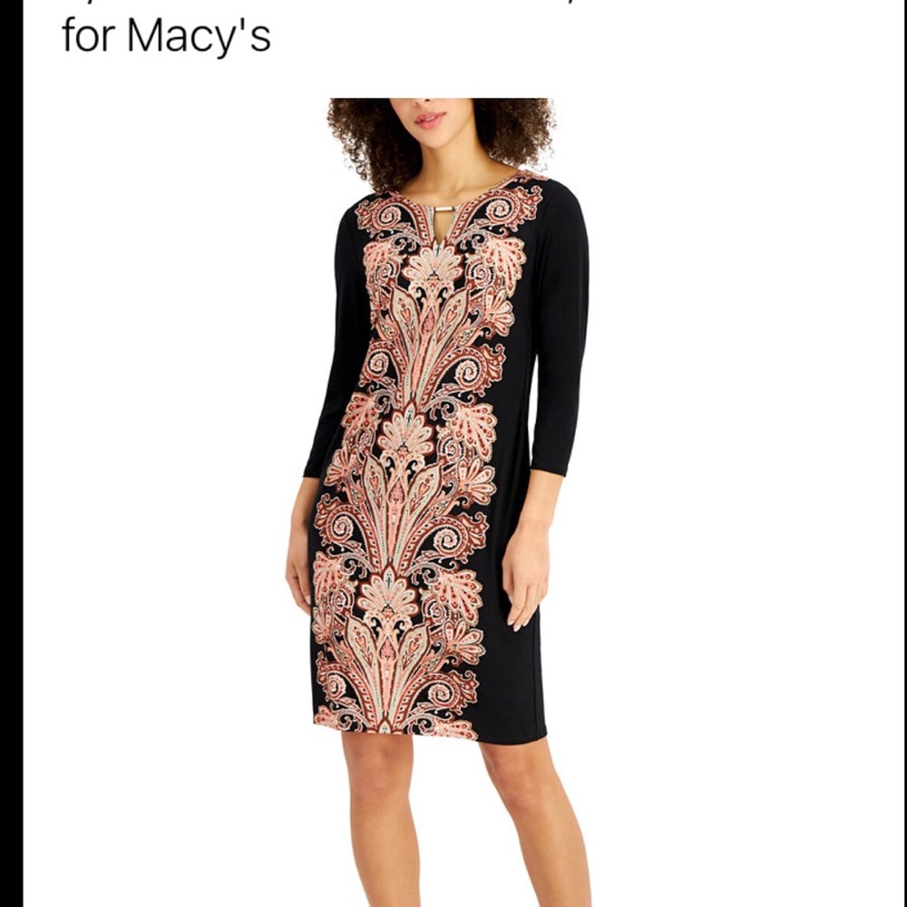 Women’s size L Paisley and black dress. Cover shot and back view from Macy’s.